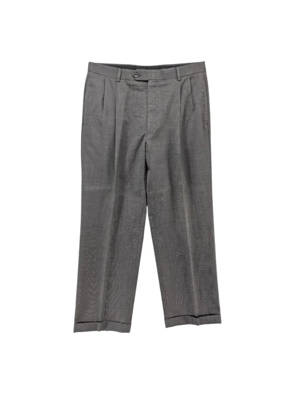 Jos A Bank 2 Piece Wool Suit Mens Grey 2 Button Pleated Cuffed Size 40R 34x28